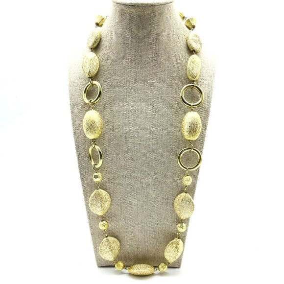 Textured Bead Necklace Gold Tone Chunky Polished Circle Links Classic Career - Picture 1 of 6
